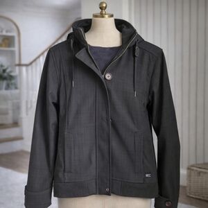 MEC Softshell Fleece Lined Charcoal Hooded Jacket Coat Size Medium